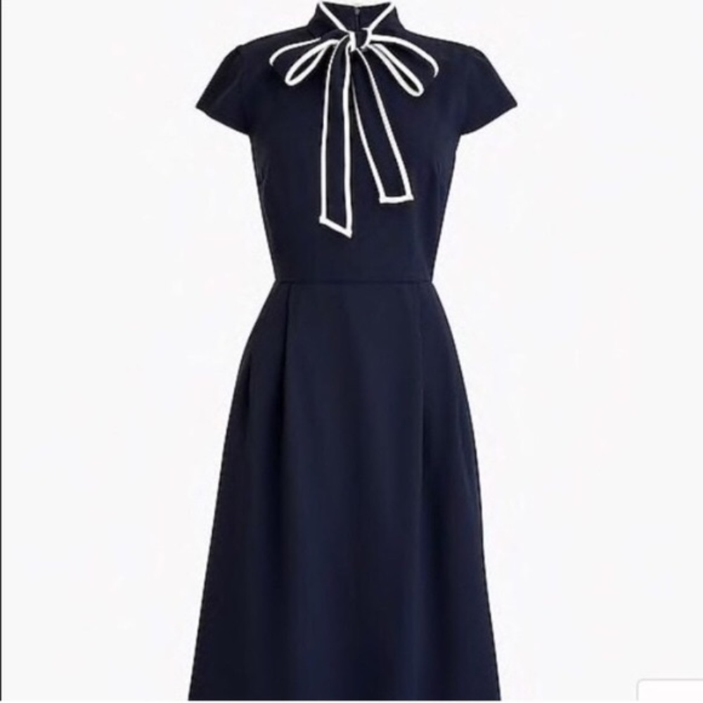 J Crew Tie-Neck Bow Wool Crepe Dress Sz 2 - Picture 2 of 2